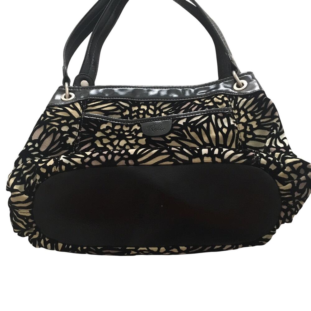 Relic Purse Black Leather and Velvet Outlines Floral Green Tan Purple Hand Bag - Picture 3 of 11
